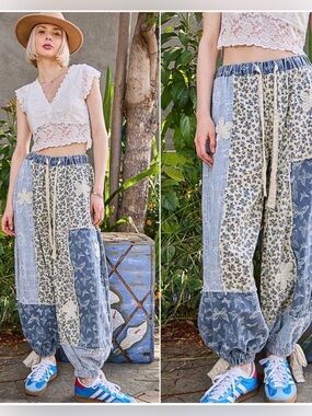 POL Patchwork denim floral and butterfly jogger new